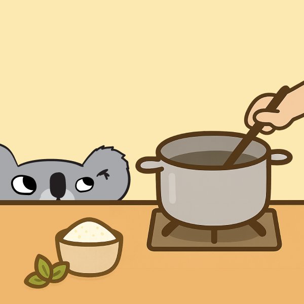 A catbear stirring sugar in a pot