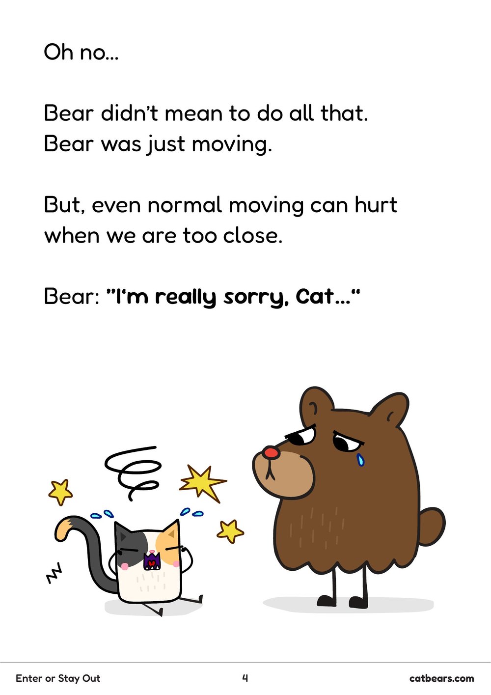Story page where Bear apologises after knocking Cat over without meaning to