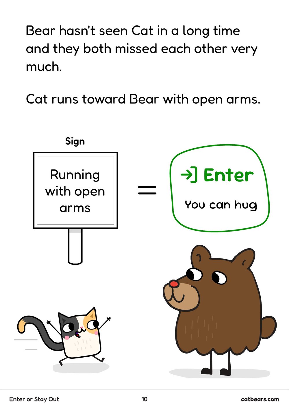 Story page showing that running with open arms means enter, you can hug